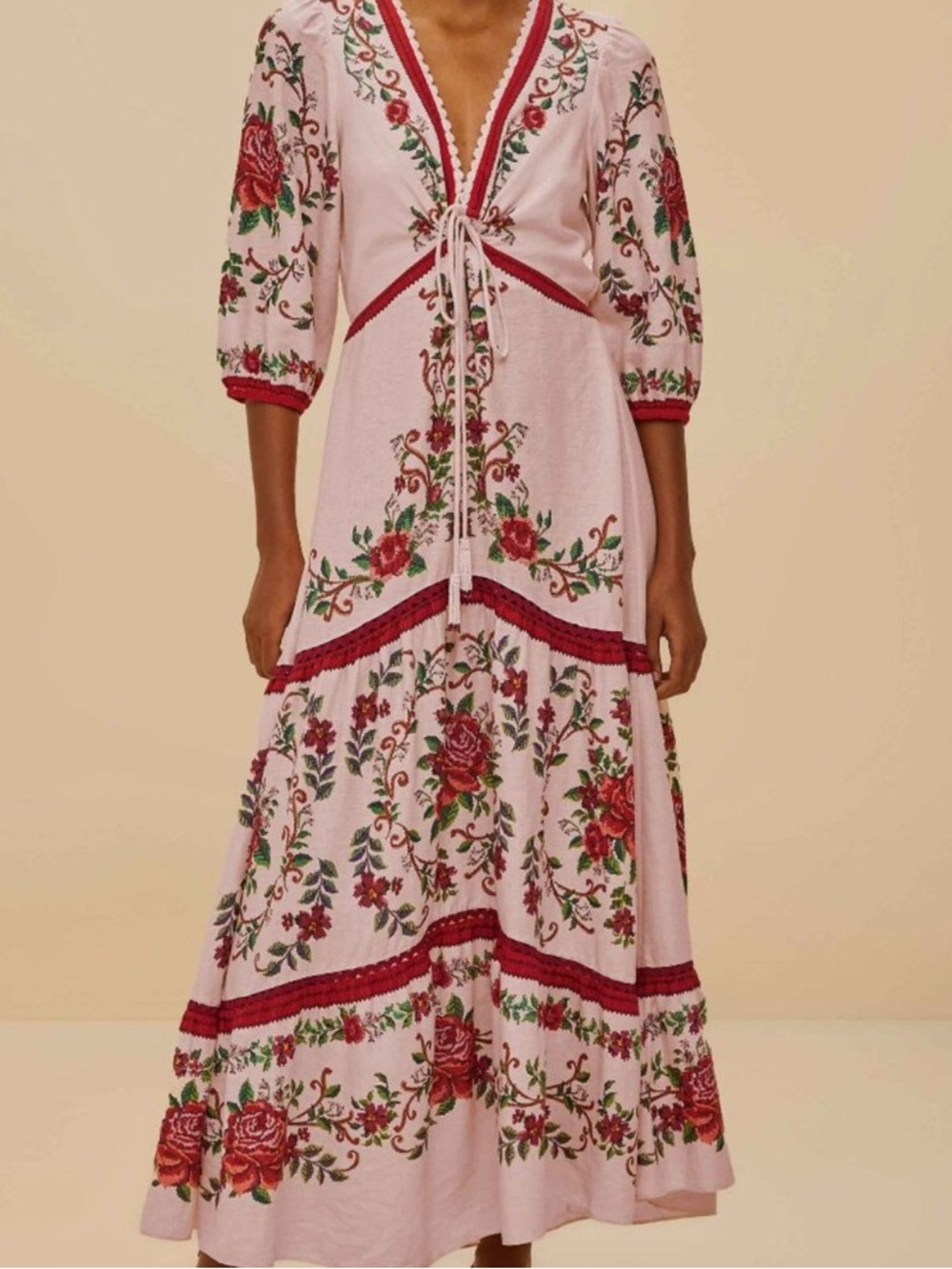 FARM Rio Pink Maxi Dress with Red Floral Embroidery. Never worn - Picture 6 of 6